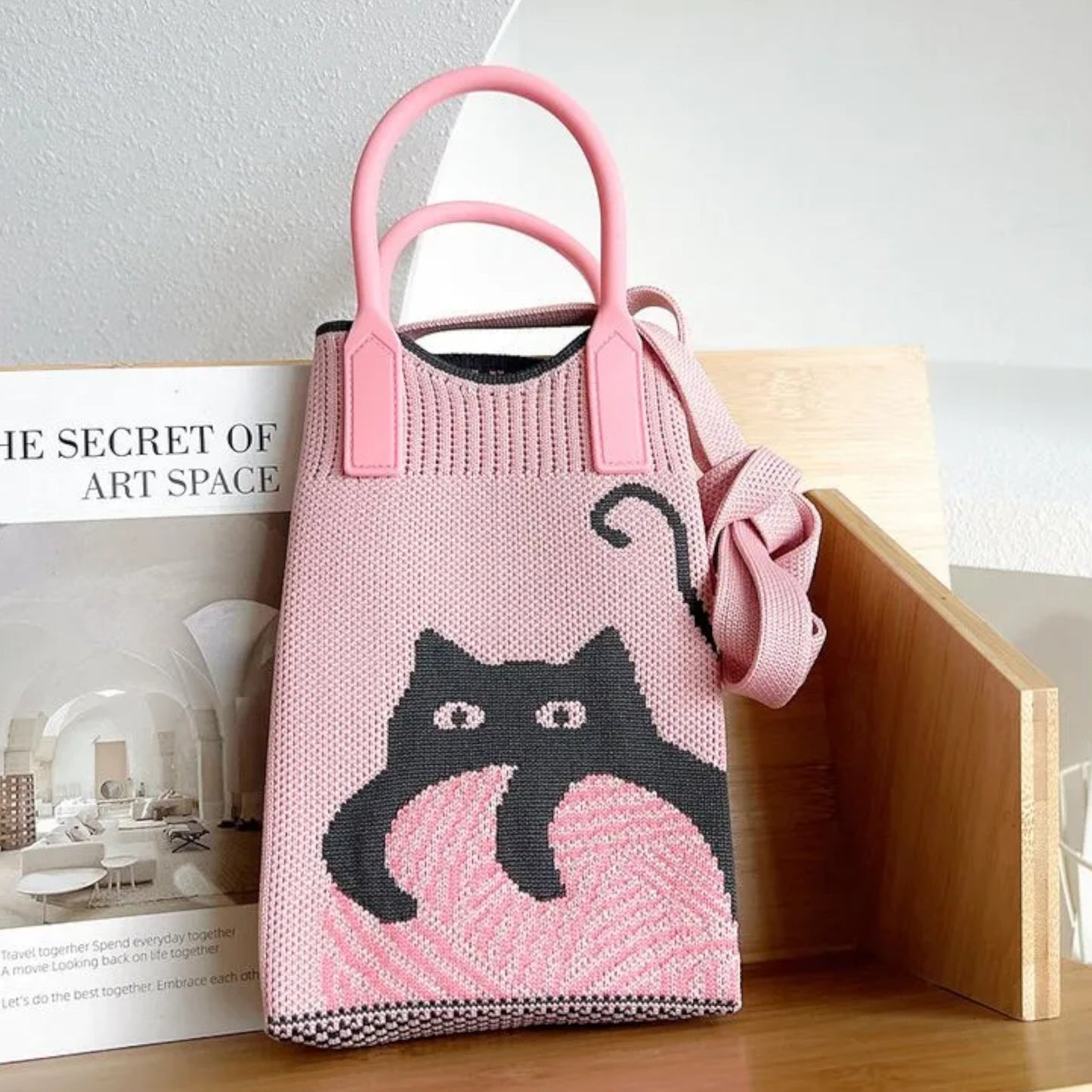 Cute Cat Pattern Knitted Phone Crossbody Bag BG315-4 (12PC)