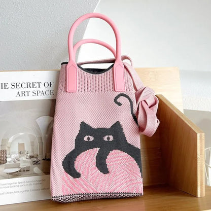 Cute Cat Pattern Knitted Phone Crossbody Bag BG315-4 (12PC)