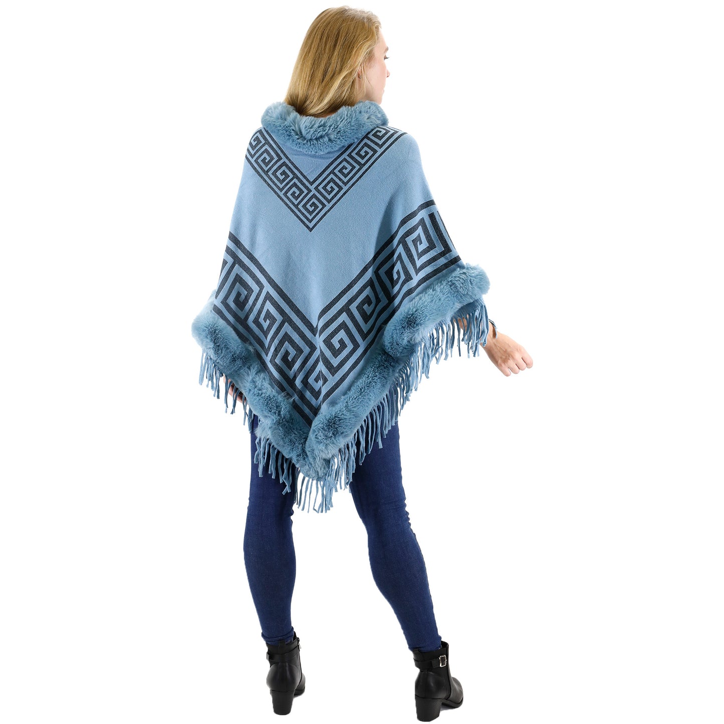 Monogram Pattern Fur Fringed Poncho P195 (12PC)