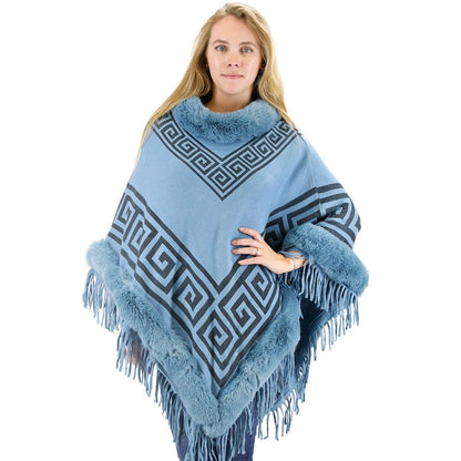 Monogram Pattern Fur Fringed Poncho P195 (12PC)