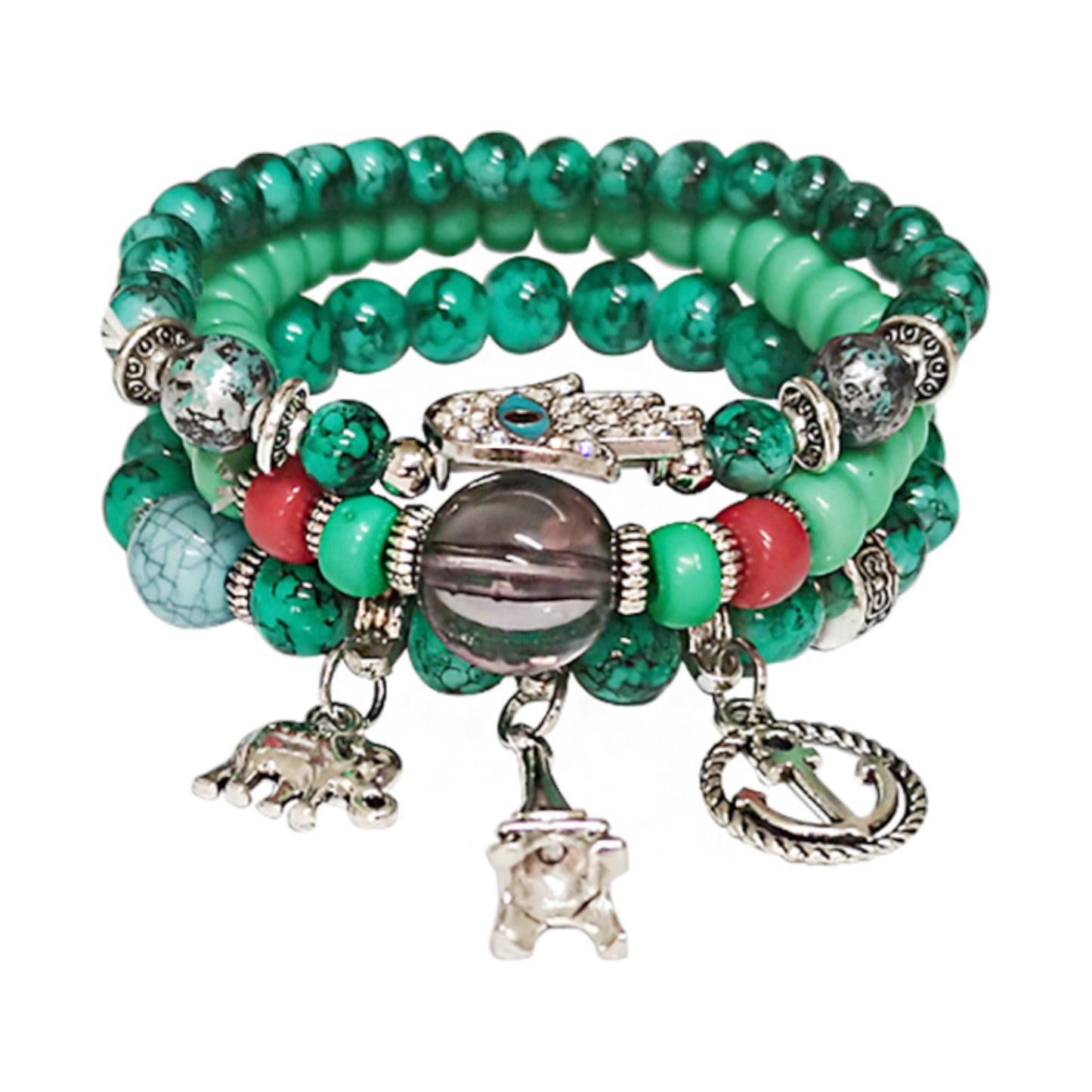 Natural Stone Hamsa Ball Bracelet BR2221-4 (12PC)