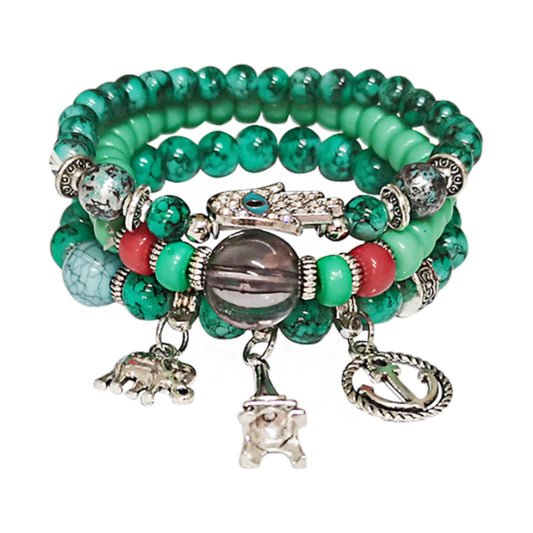 Natural Stone Hamsa Ball Bracelet BR2221-4 (12PC)