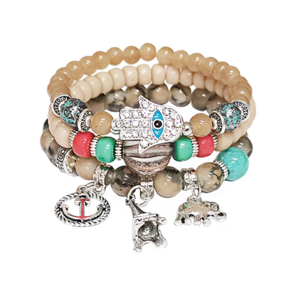Natural Stone Hamsa Ball Bracelet BR2221-4 (12PC)