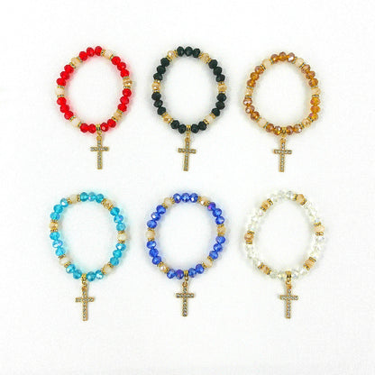 Bead Rhinestone Cross Charm Bracelet BR3723-5 (12PC)