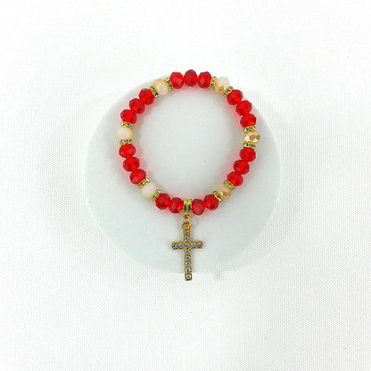 Bead Rhinestone Cross Charm Bracelet BR3723-5 (12PC)