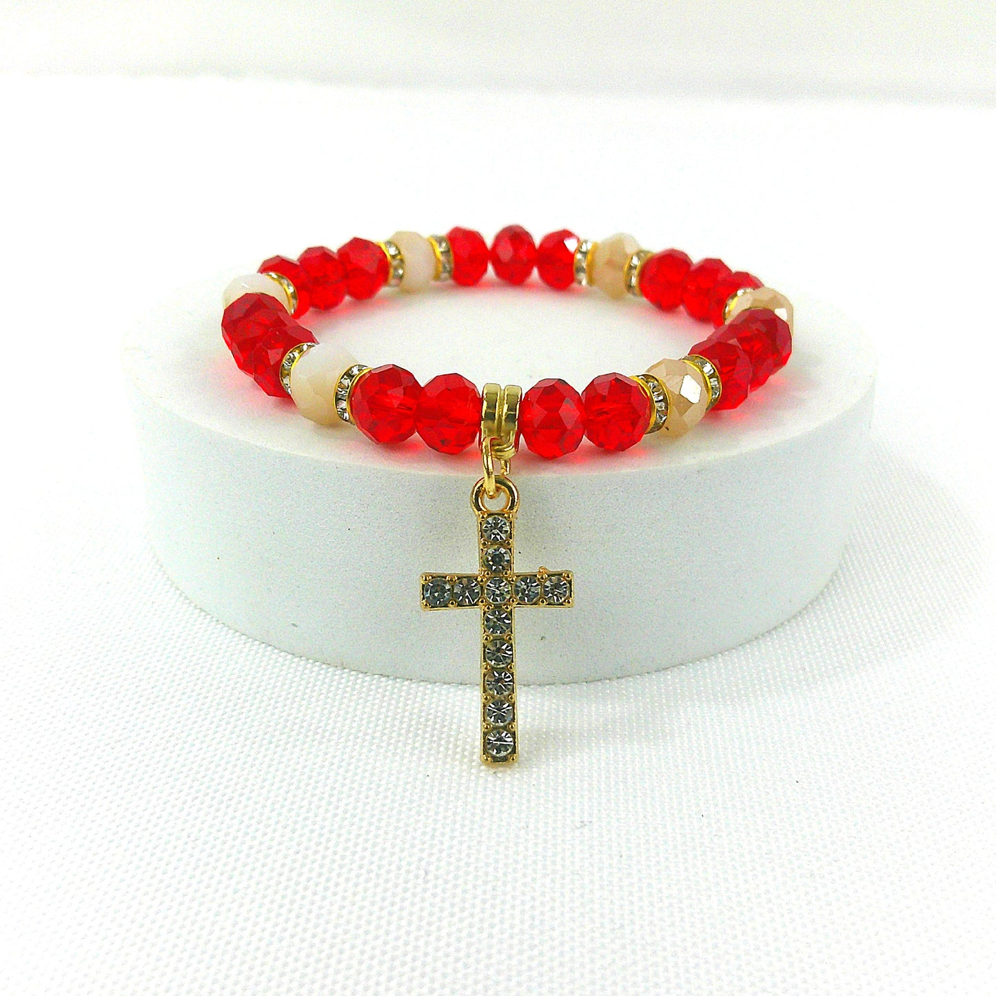 Bead Rhinestone Cross Charm Bracelet BR3723-5 (12PC)