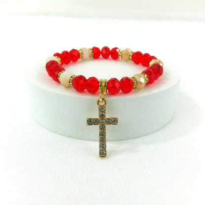 Bead Rhinestone Cross Charm Bracelet BR3723-5 (12PC)