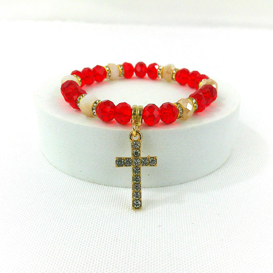 Bead Rhinestone Cross Charm Bracelet BR3723-5 (12PC)