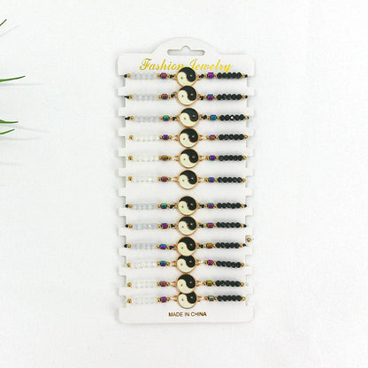 Bead Yin Yang Charm Adjustable Bracelet BR3724-10 (12PC)