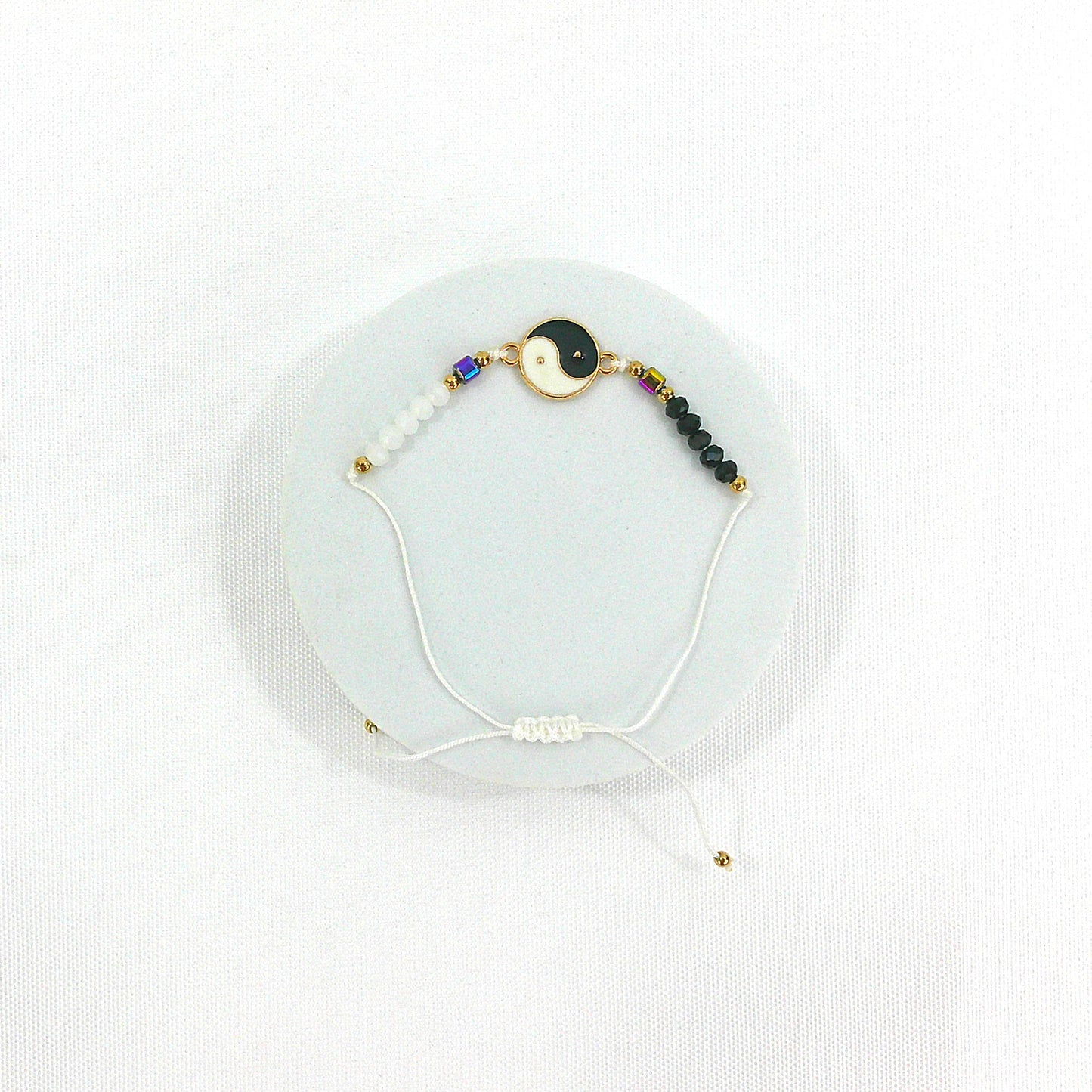 Bead Yin Yang Charm Adjustable Bracelet BR3724-10 (12PC)