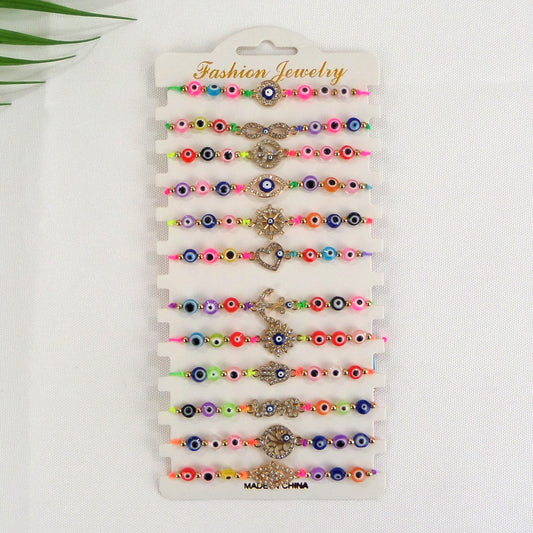 BEAD EVIL EYE CHARM ADJUSTABLE BRACELET 3724-1 (12PC)