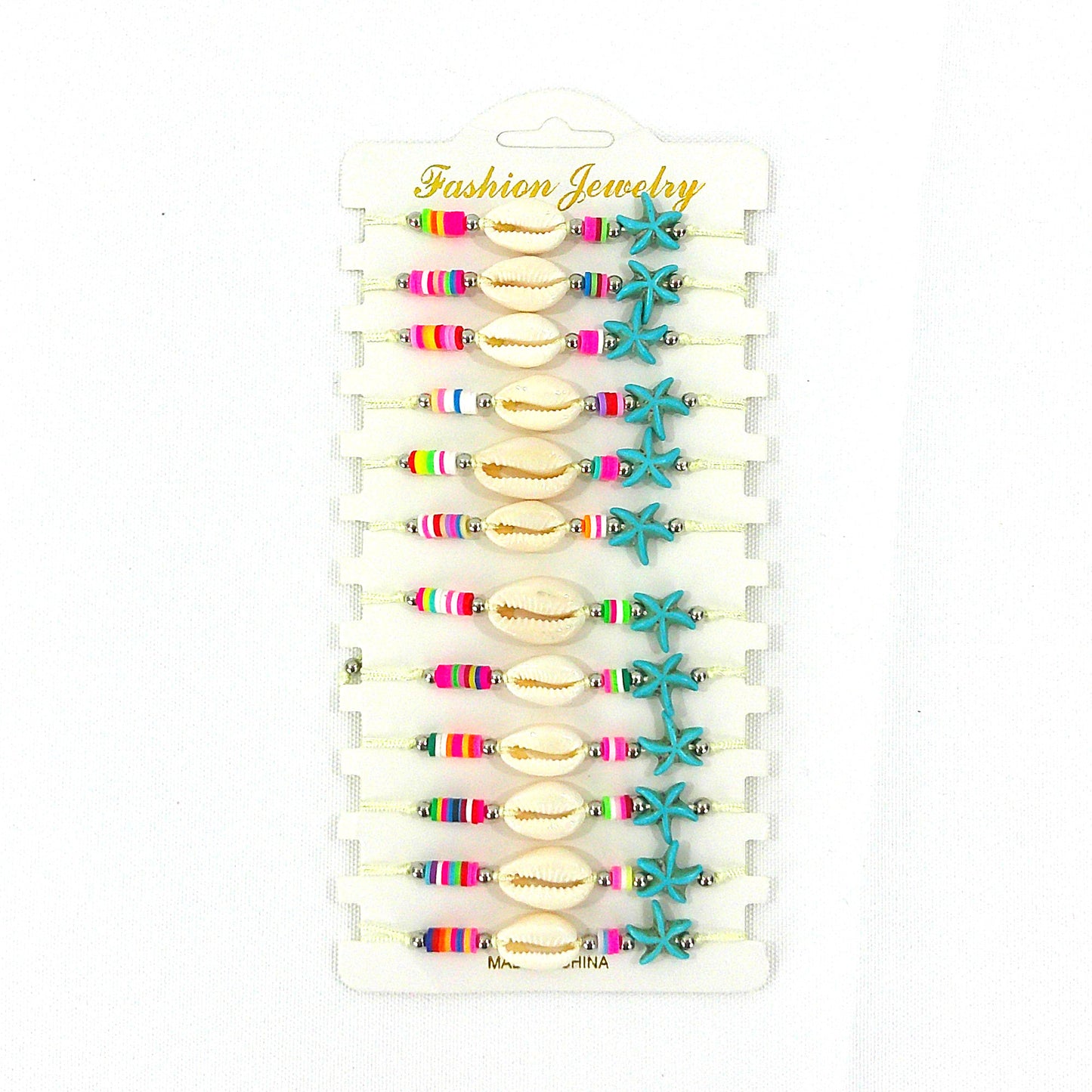Bead Shell Starfish Adjustable Bracelet BR3724-21 (12PC)