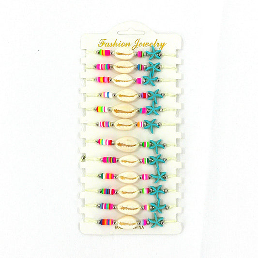 Bead Shell Starfish Adjustable Bracelet BR3724-21 (12PC)