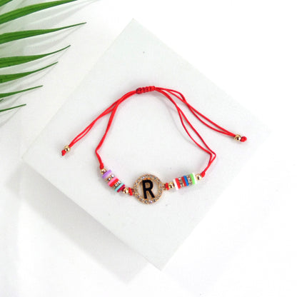 Bead Rhinestone Letter Charm Adjustable Bracelet BR3724-37 (12PC)