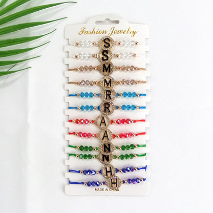 Bead Rhinestone Letter Charm Adjustable Bracelet BR3724-38 (12PC)