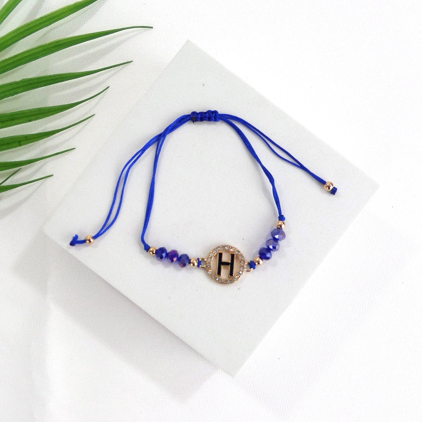 Bead Rhinestone Letter Charm Adjustable Bracelet BR3724-38 (12PC)