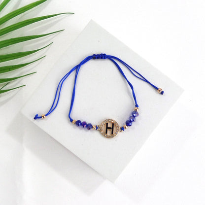 Bead Rhinestone Letter Charm Adjustable Bracelet BR3724-38 (12PC)