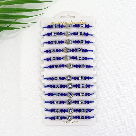 Bead Evil Eye Charm Adjustable Bracelet BR3724-4 (12PC)