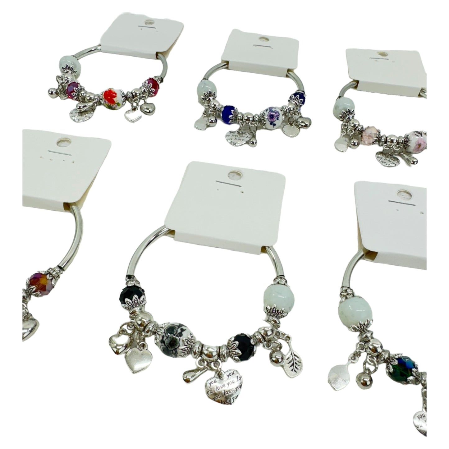 Heart Charm Stretch Bangle Bracelet BR4218-1 (12PC)
