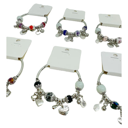 Heart Charm Stretch Bangle Bracelet BR4218-1 (12PC)