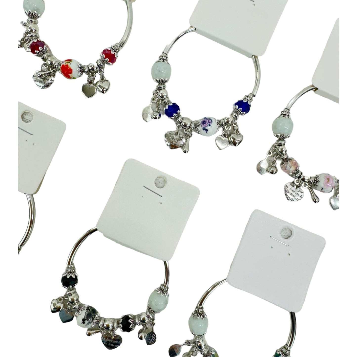 Heart Charm Stretch Bangle Bracelet BR4218-1 (12PC)