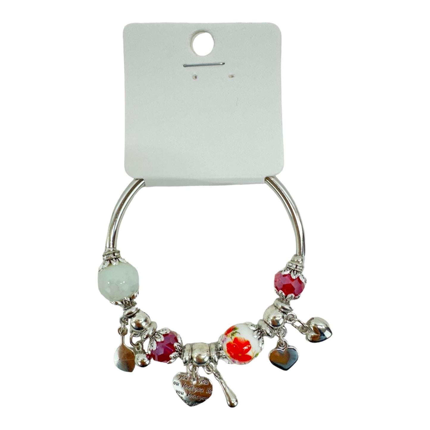 Heart Charm Stretch Bangle Bracelet BR4218-1 (12PC)