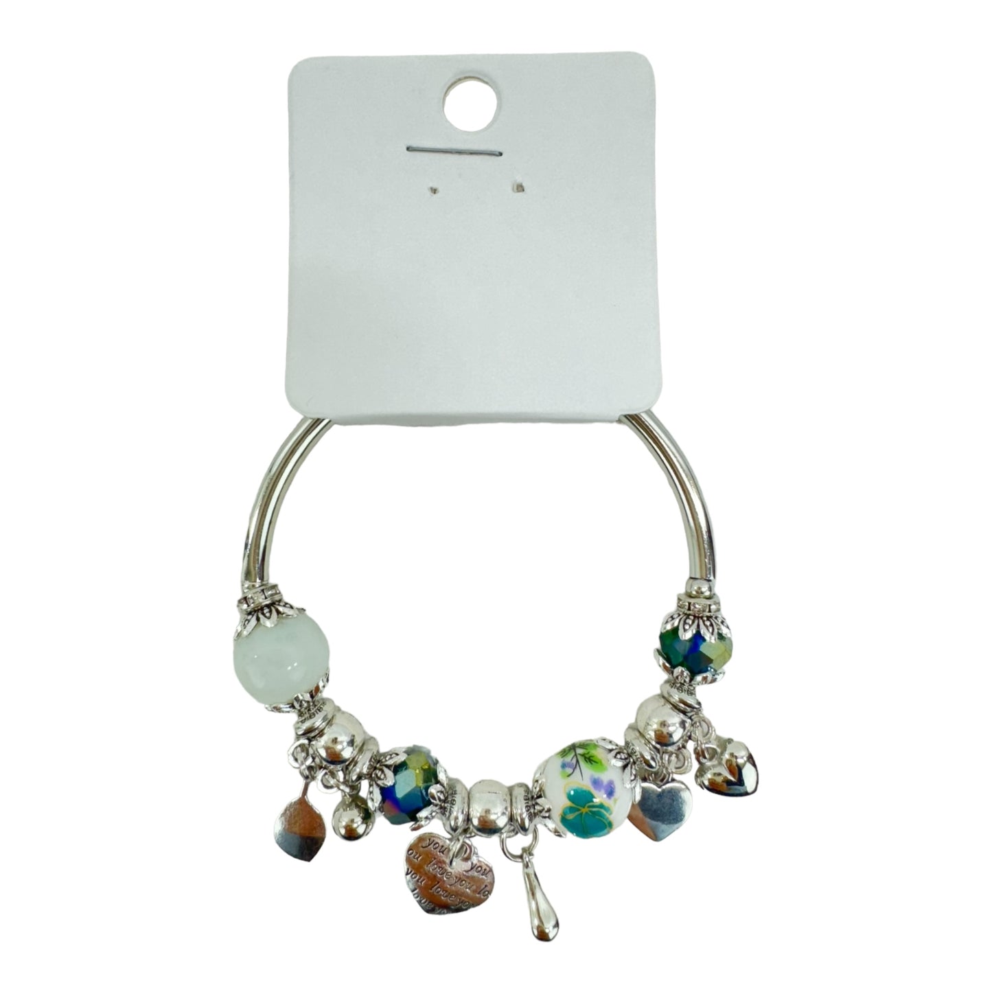 Heart Charm Stretch Bangle Bracelet BR4218-1 (12PC)