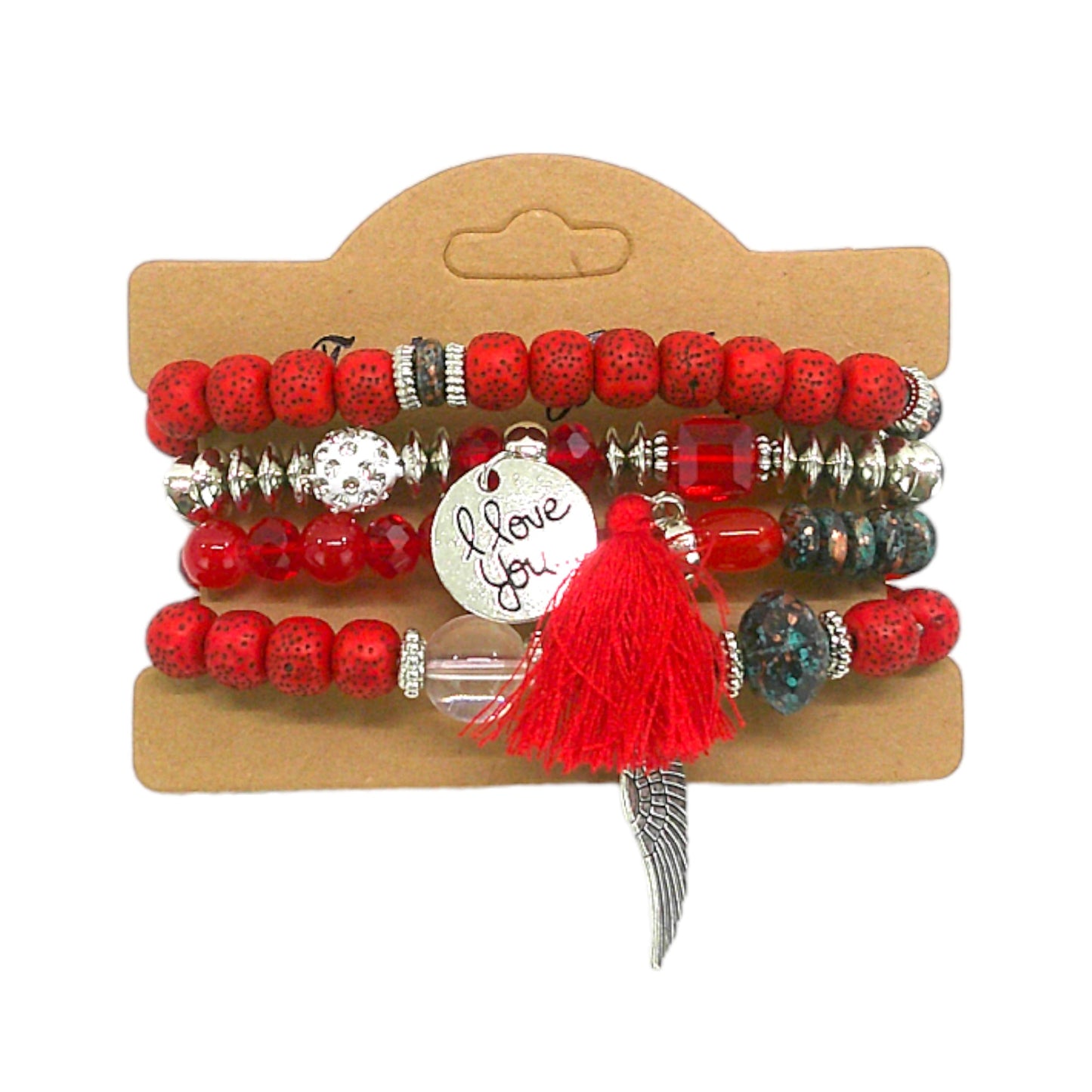 Natural Stone Angel Wing Charm Bracelet Set BR4228-2-C (12PC)