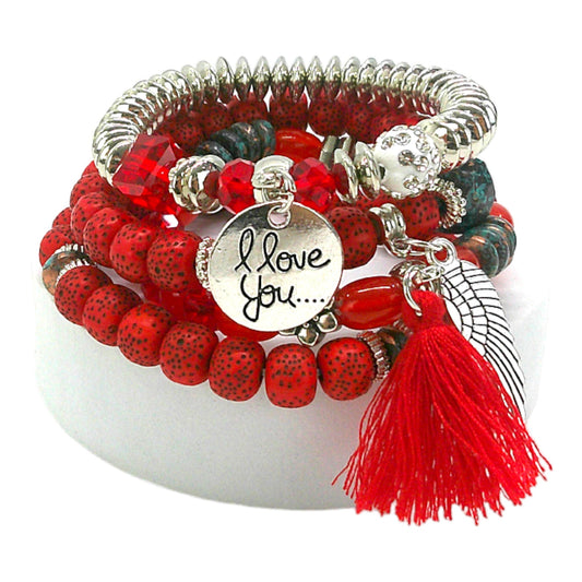 Natural Stone Angel Wing Charm Bracelet Set BR4228-2-C (12PC)