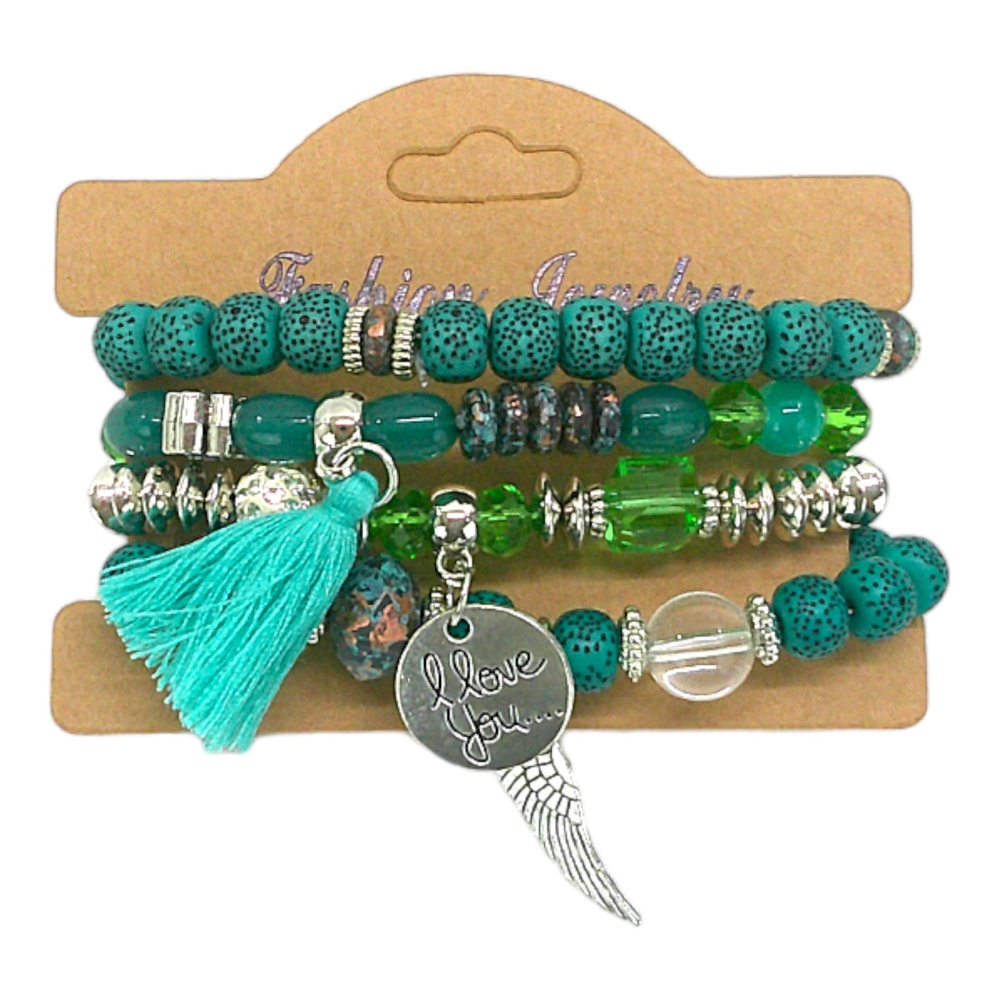 Natural Stone Angel Wing Charm Bracelet Set BR4228-2-C (12PC)