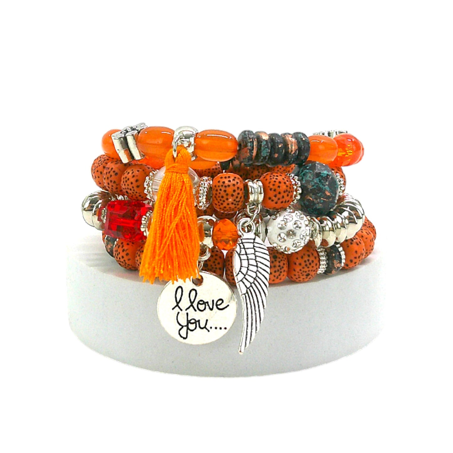 Natural Stone Angel Wing Charm Bracelet Set BR4228-2-C (12PC)