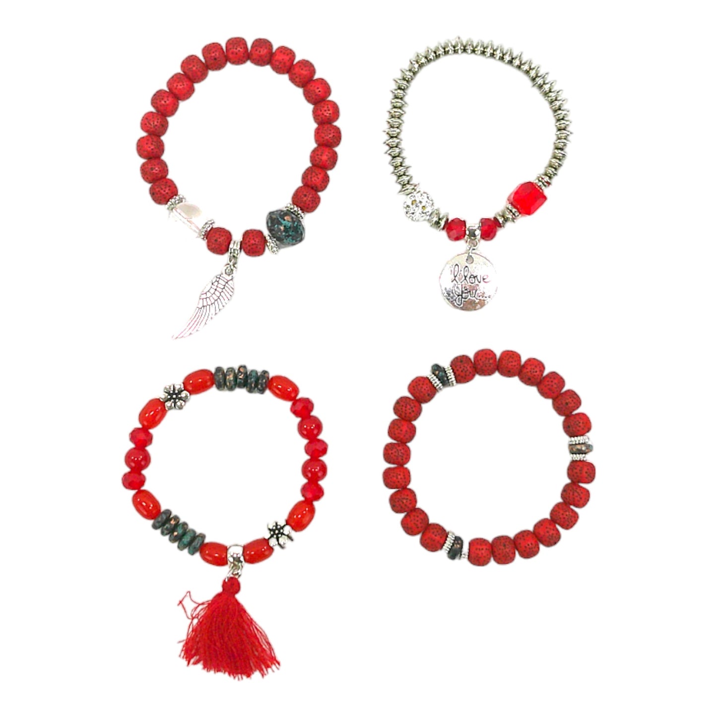 Natural Stone Angel Wing Charm Bracelet Set BR4228-2-C (12PC)