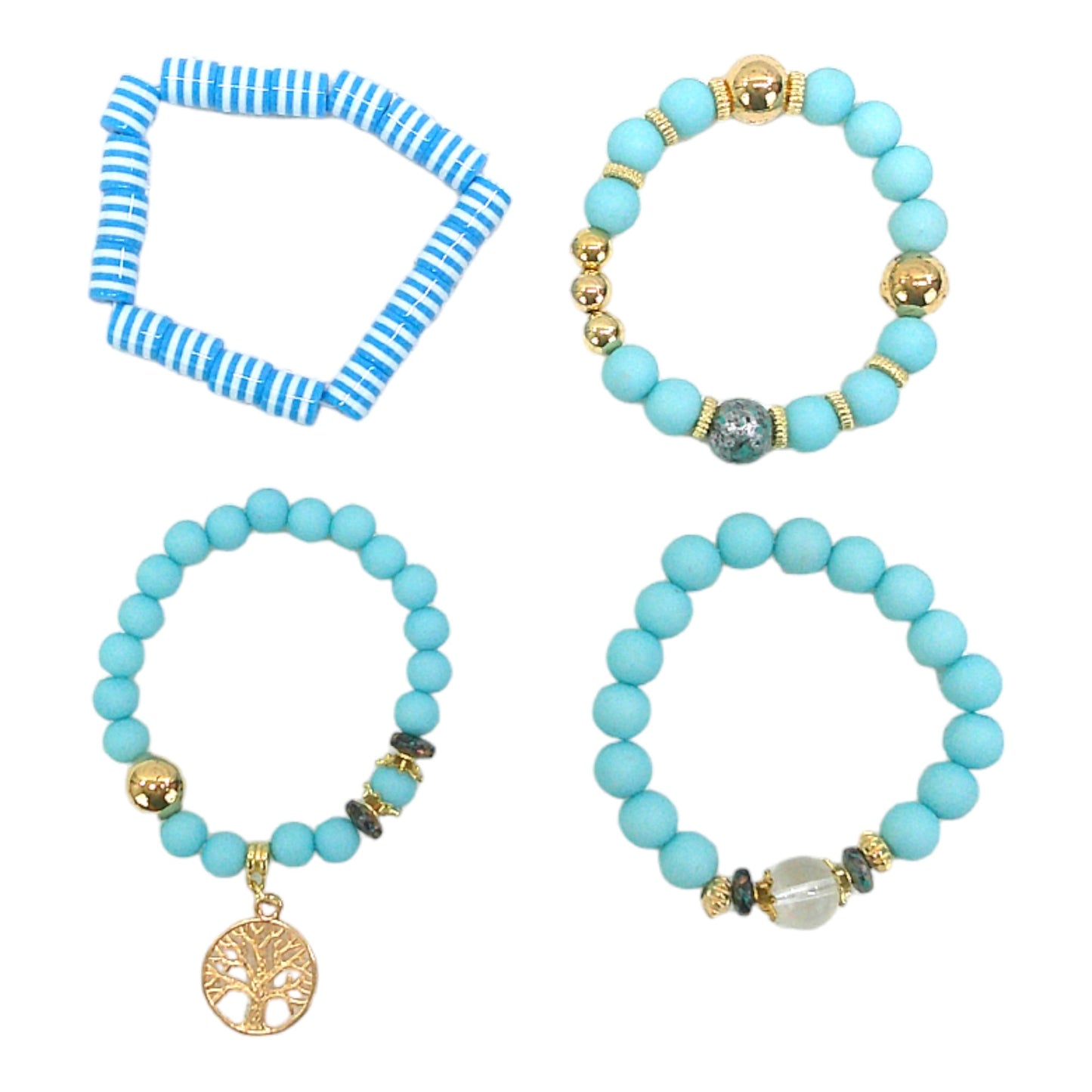Natural Stone the Tree of Life Charm Bracelet Set BR4228-3- C (12PC)