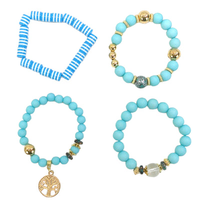 Natural Stone the Tree of Life Charm Bracelet Set BR4228-3- C (12PC)
