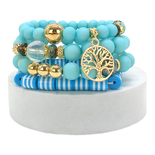 Natural Stone the Tree of Life Charm Bracelet Set BR4228-3- C (12PC)
