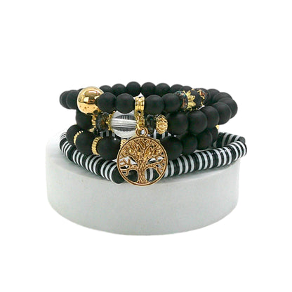 Natural Stone the Tree of Life Charm Bracelet Set BR4228-3- C (12PC)