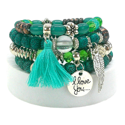 Natural Stone Angel Wing Charm Bracelet Set BR4228-2-C (12PC)