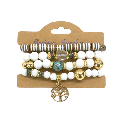 Natural Stone the Tree of Life Charm Bracelet Set BR4228-3- C (12PC)
