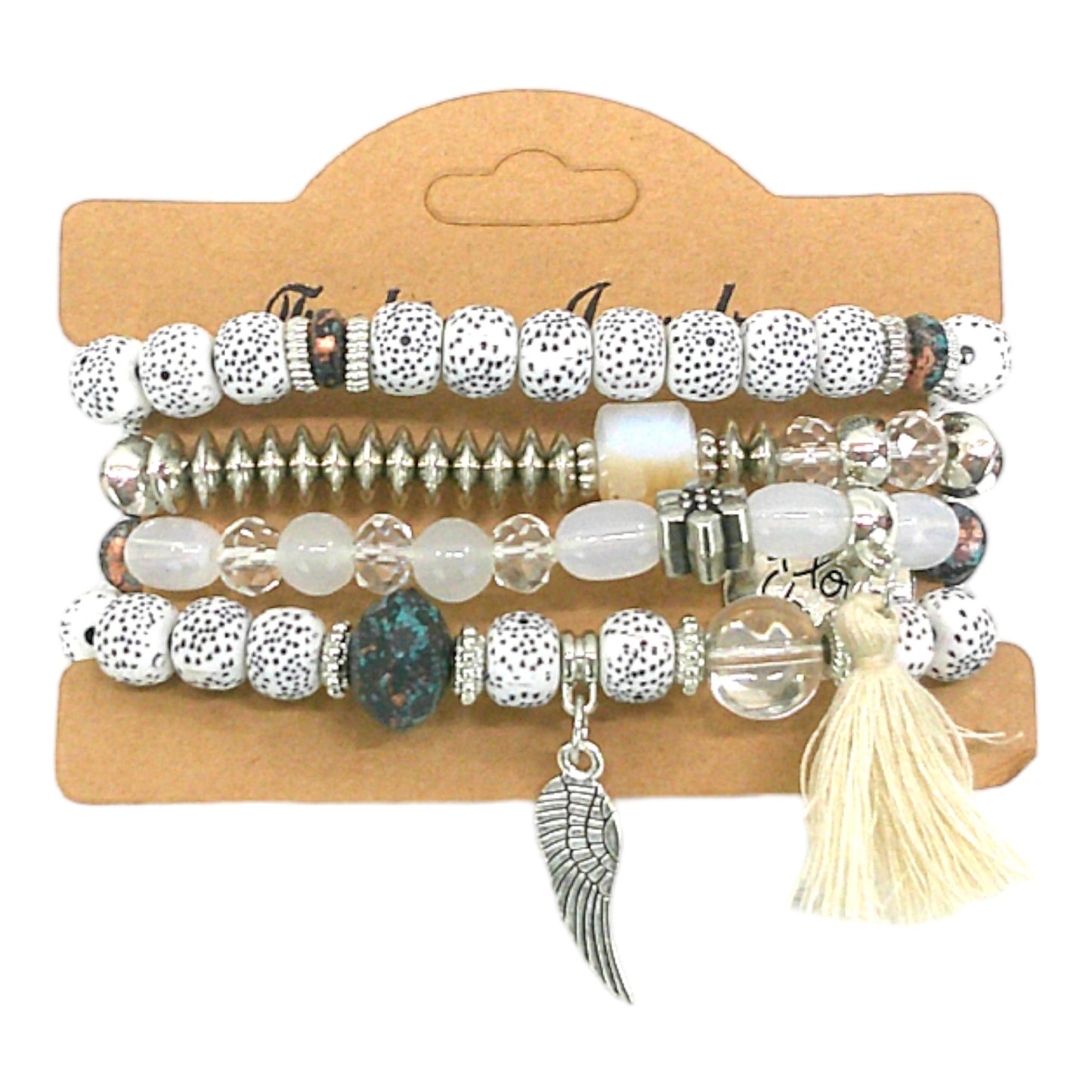 Natural Stone Angel Wing Charm Bracelet Set BR4228-2-C (12PC)
