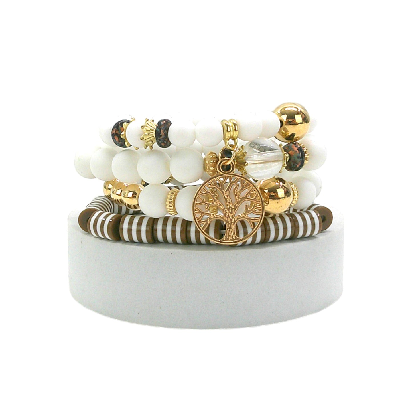Natural Stone the Tree of Life Charm Bracelet Set BR4228-3- C (12PC)