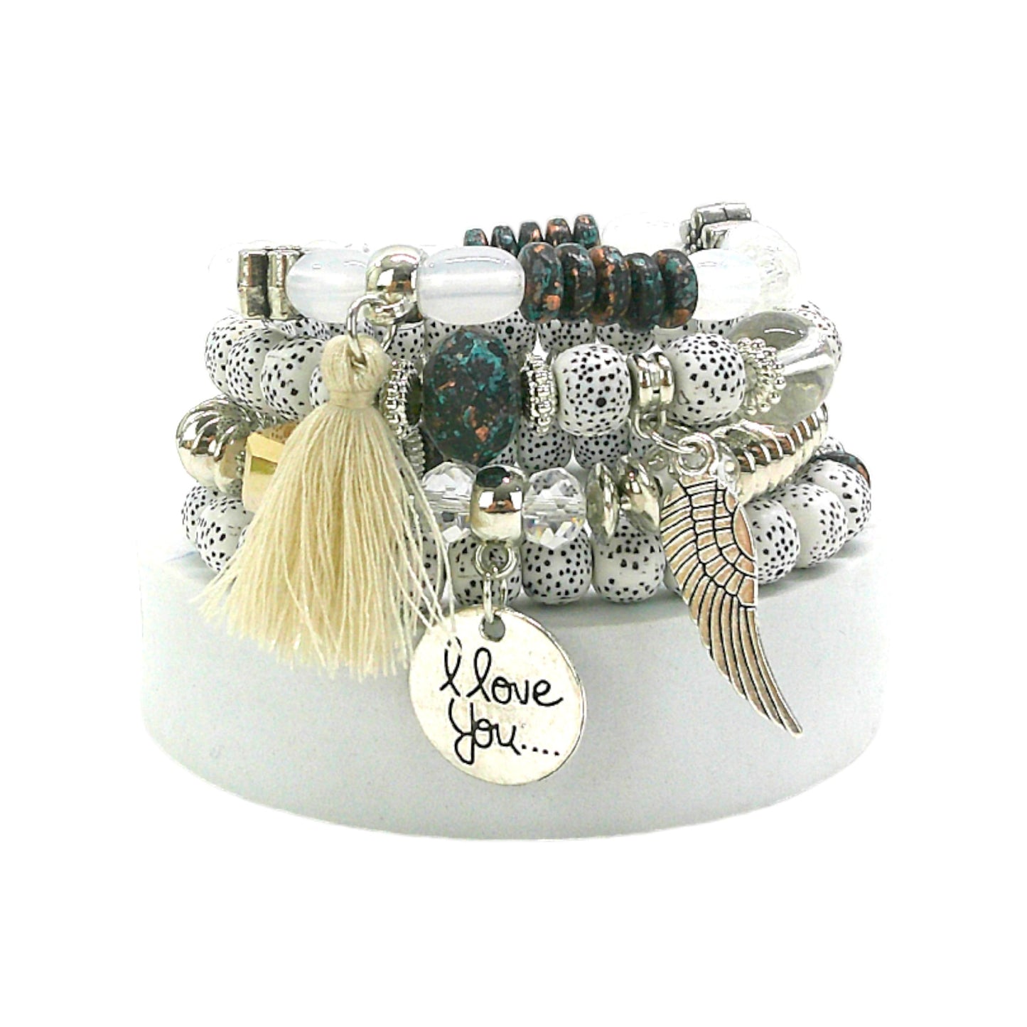 Natural Stone Angel Wing Charm Bracelet Set BR4228-2-C (12PC)