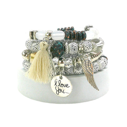 Natural Stone Angel Wing Charm Bracelet Set BR4228-2-C (12PC)