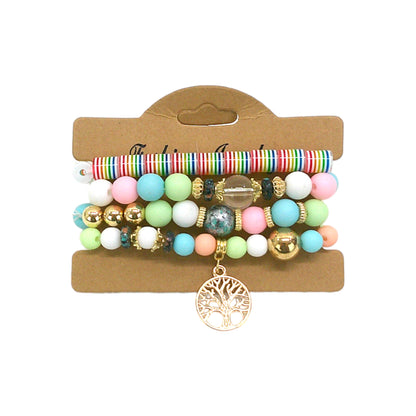 Natural Stone the Tree of Life Charm Bracelet Set BR4228-3- C (12PC)