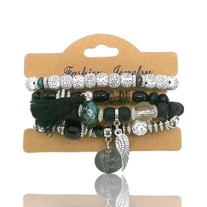 Natural Stone Angel Wing Charm Bracelet Set BR4228-2-C (12PC)
