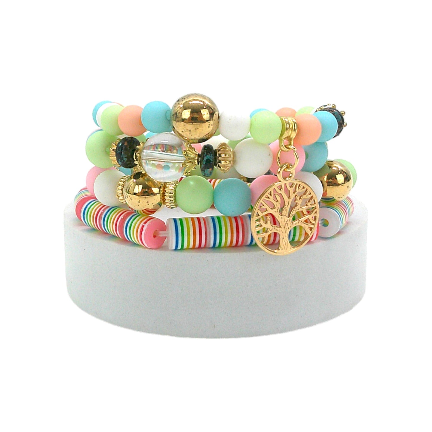 Natural Stone the Tree of Life Charm Bracelet Set BR4228-3- C (12PC)