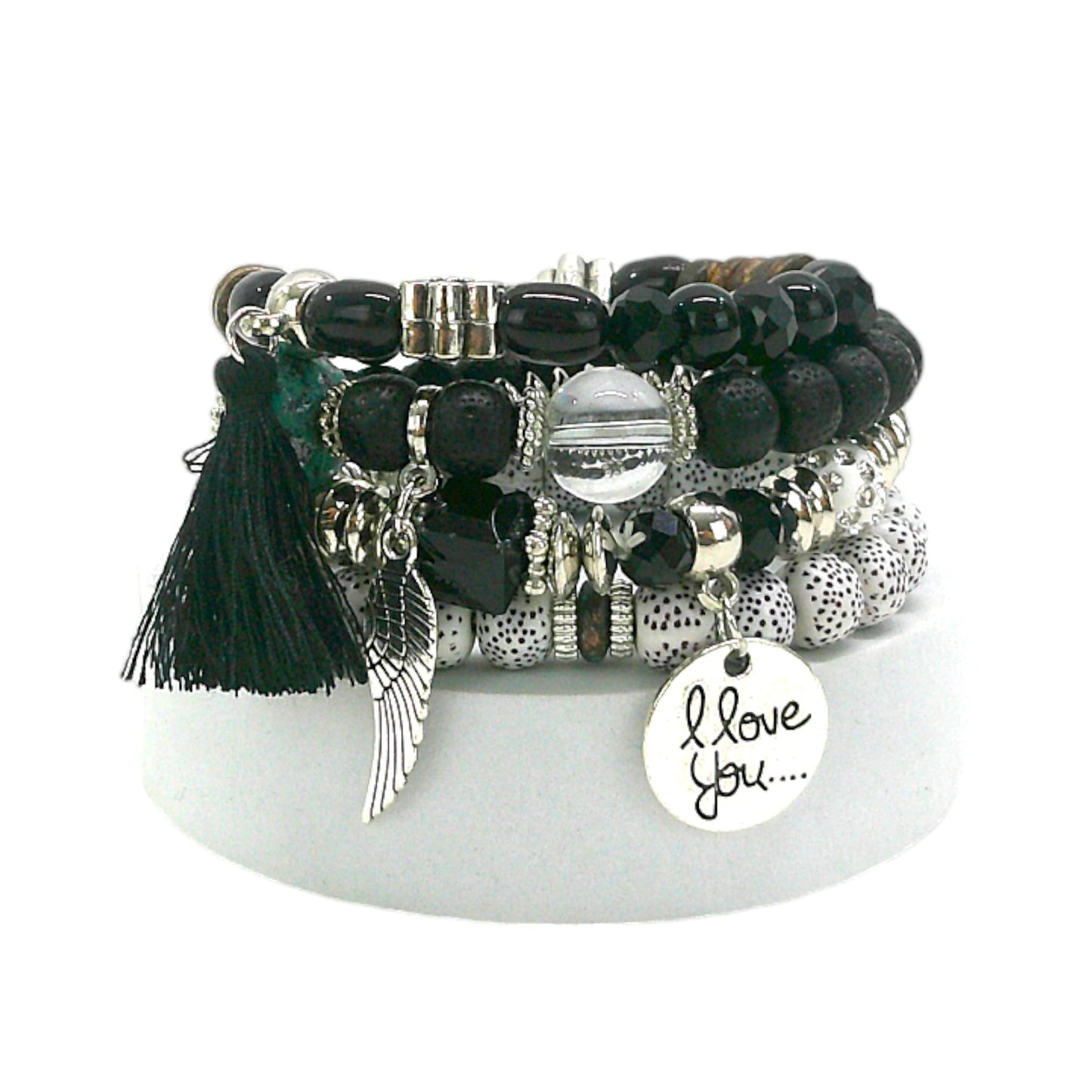 Natural Stone Angel Wing Charm Bracelet Set BR4228-2-C (12PC)