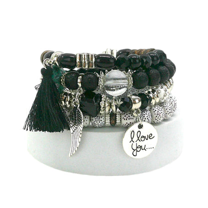 Natural Stone Angel Wing Charm Bracelet Set BR4228-2-C (12PC)