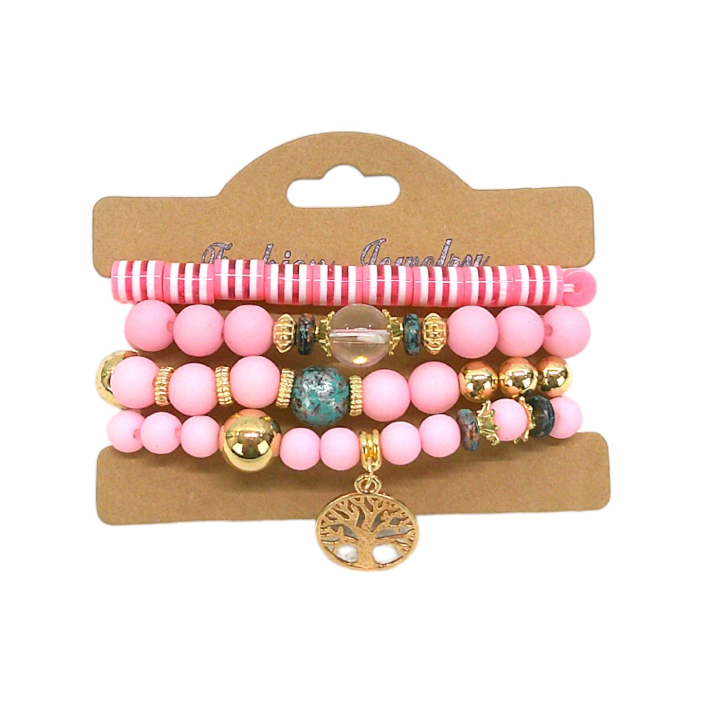 Natural Stone the Tree of Life Charm Bracelet Set BR4228-3- C (12PC)