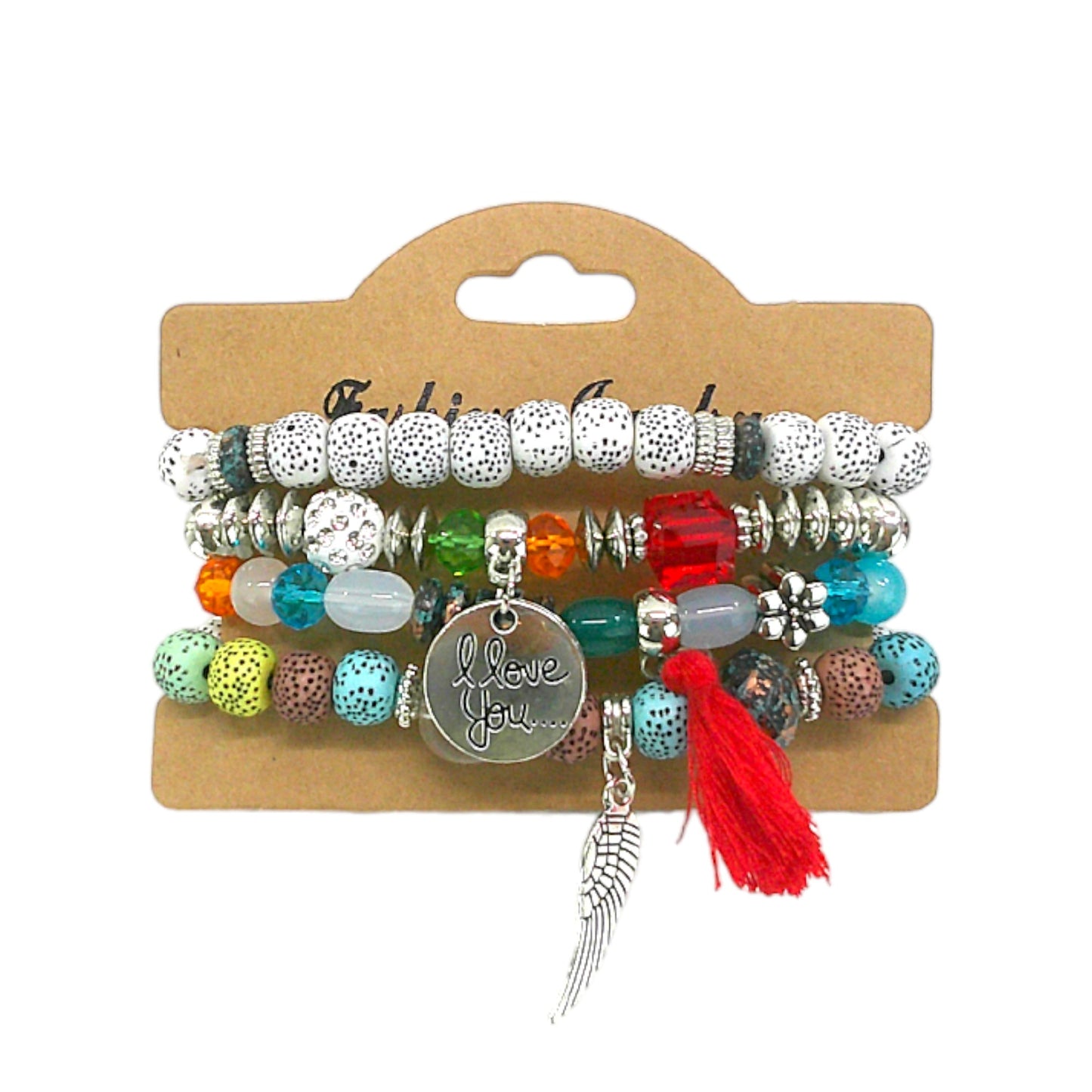 Natural Stone Angel Wing Charm Bracelet Set BR4228-2-C (12PC)