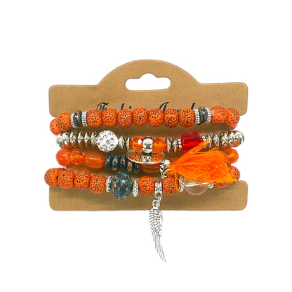 Natural Stone Angel Wing Charm Bracelet Set BR4228-2-C (12PC)